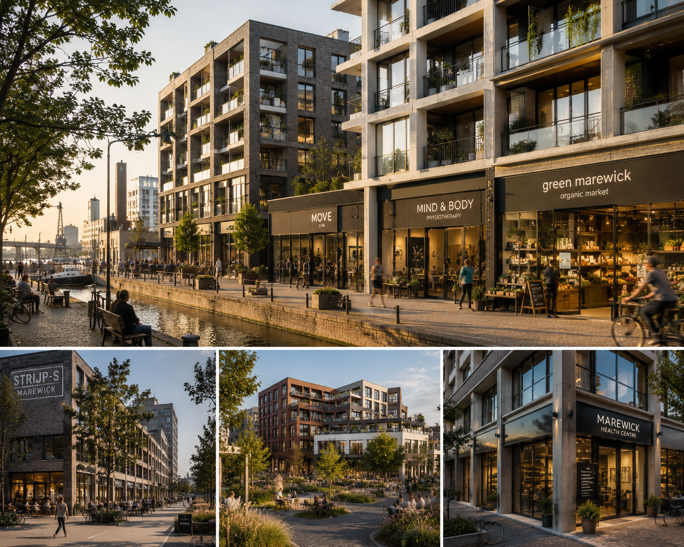 New Wick, a modern mixed-use neighbourhood with apartments, shops and greenery.